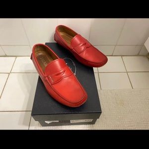 PRADA Red Textured Leather Saffiano Slip On Loafer